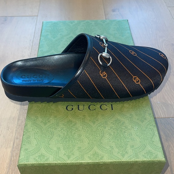 NEW - GUCCI Vintage Jacquard Diagonal GG Horsebit Mens River Mules Sz 9 - Picture 7 of 9
